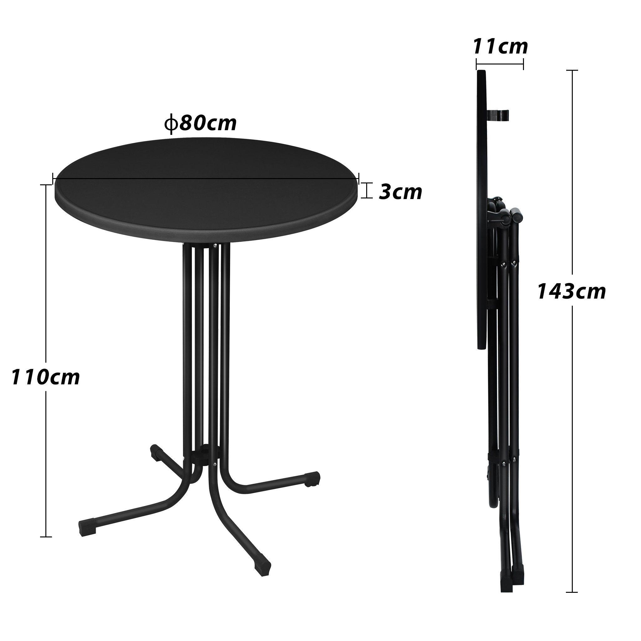 AUFUN Stehtisch Klappbarer Bistrotisch für Außen und Innen, 80cm
