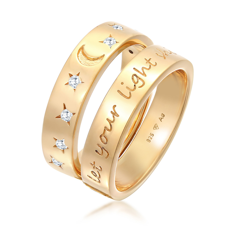 Elli Elli Bague Femmes Bande de 2 Astro avec Cristal de Zirconium en Argent Sterling 9 Bague
