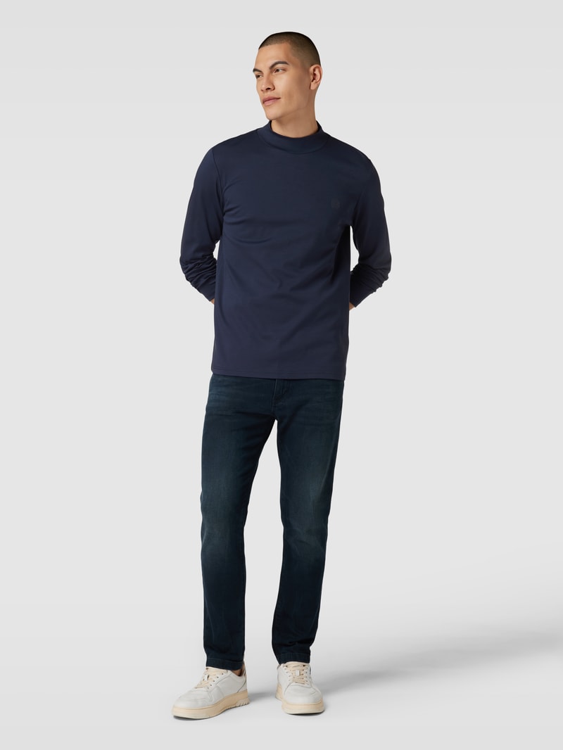Longsleeve mit Stehkragen Modell 'Theo' in marineblau