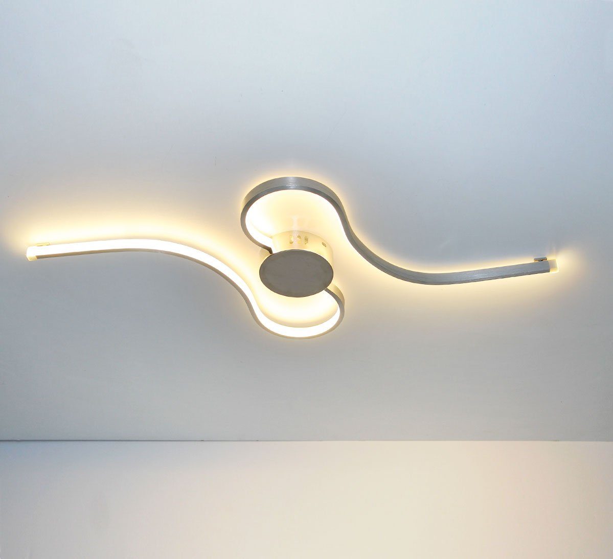 Lewima LED Deckenleuchte VILNIS, XL groß 70x55cm 24W, Welle Design Deckenlampe Silber, Dimmbar mit Memory Funktion, Warmweiß / Kaltweiß einstellbar, Chrom Wand Lampe Leuchte Alu Satiniert gebürstet