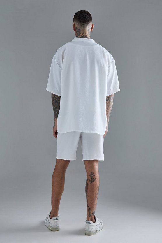 Tall weißes Oversize Leinen-Hemd