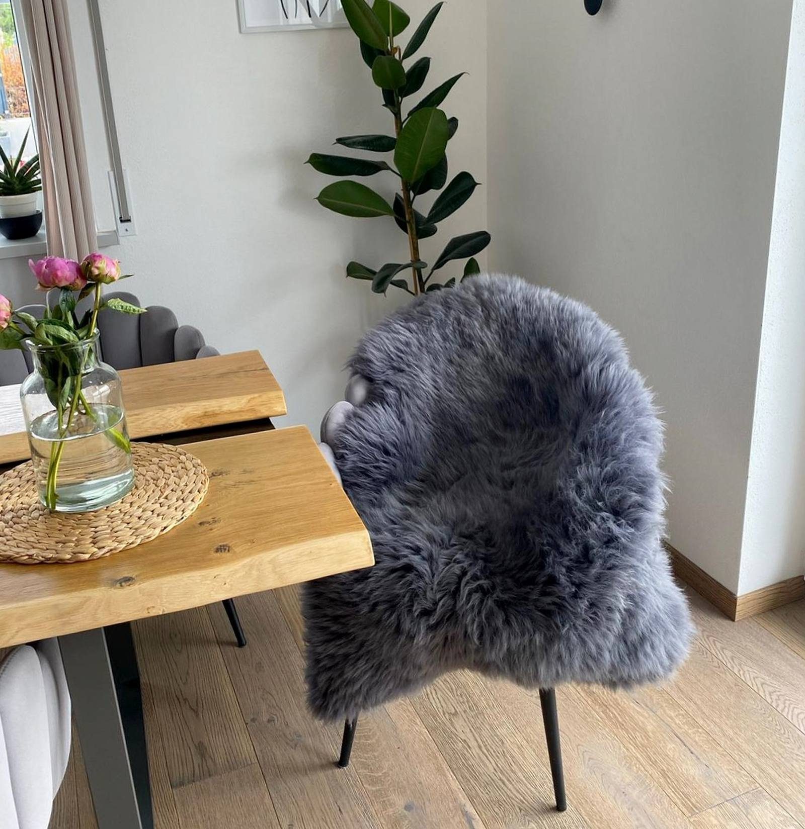 Fellteppich, Hollert, Australisches Merino Lammfell Grau Schaffell Echtfell Teppich Läufer