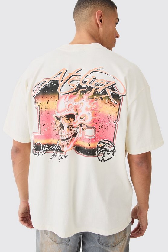 Oversize T-Shirt mit 13 Totenkopf-Print