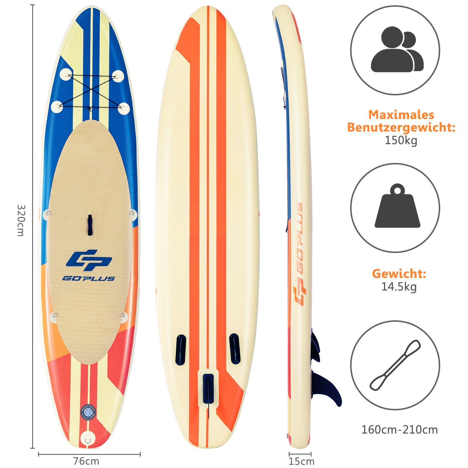 COSTWAY SUP-Board aufblasbar Stand Up Paddle Board, 320cm, bis 150kg