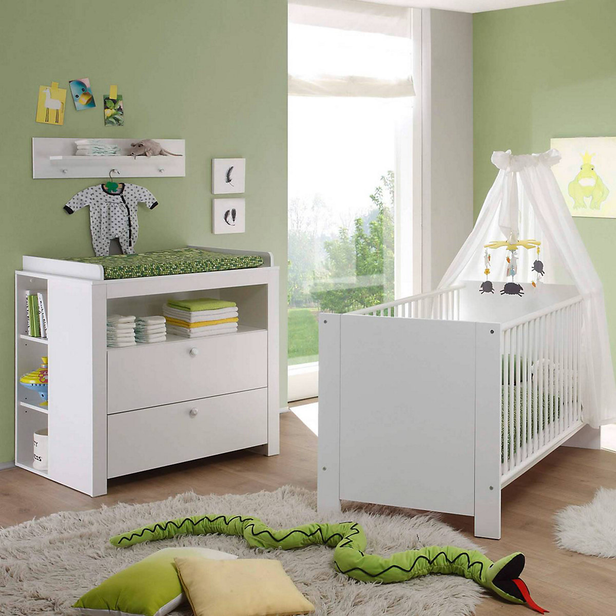 Babybett Kombination mit Wickelplatz OLBIA-19 in weiß