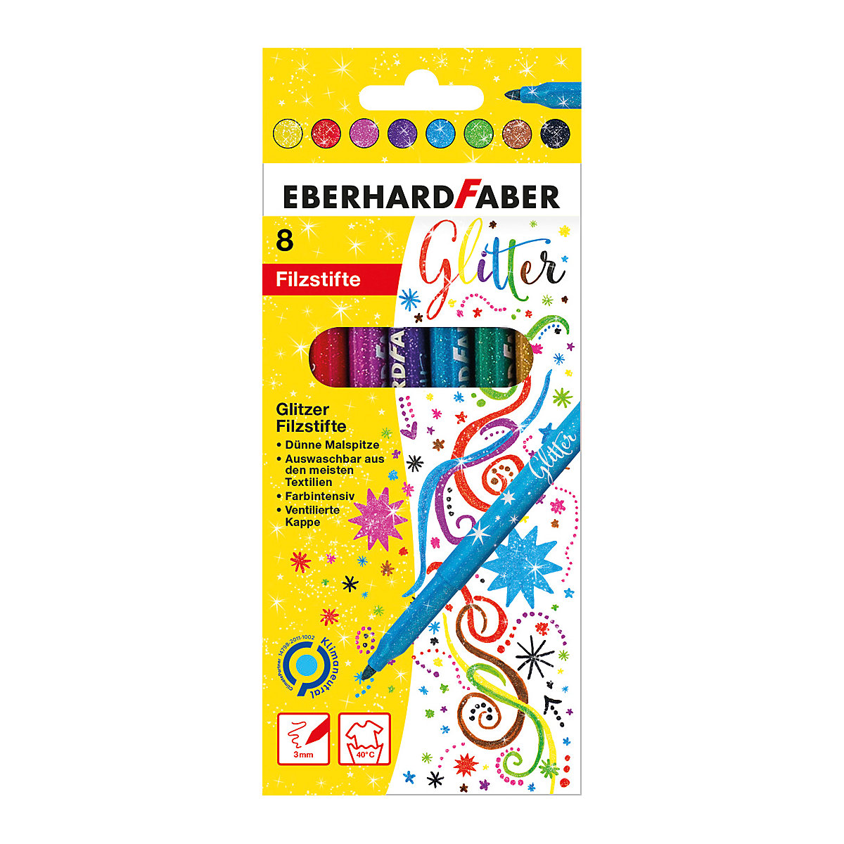 Glitter-Fasermaler, 8 Basisfarben