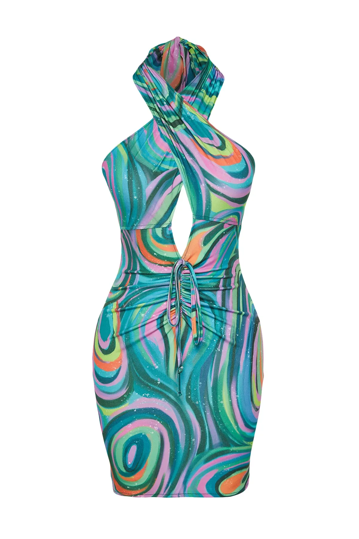 Trendyol Collection  Mehrfarbiges, tailliertes, gestricktes, mit Fenster/Ausschnitten versehenes, detailliertes, elegantes Abendkleid mit Farbverlauf TPRSS22EL2350