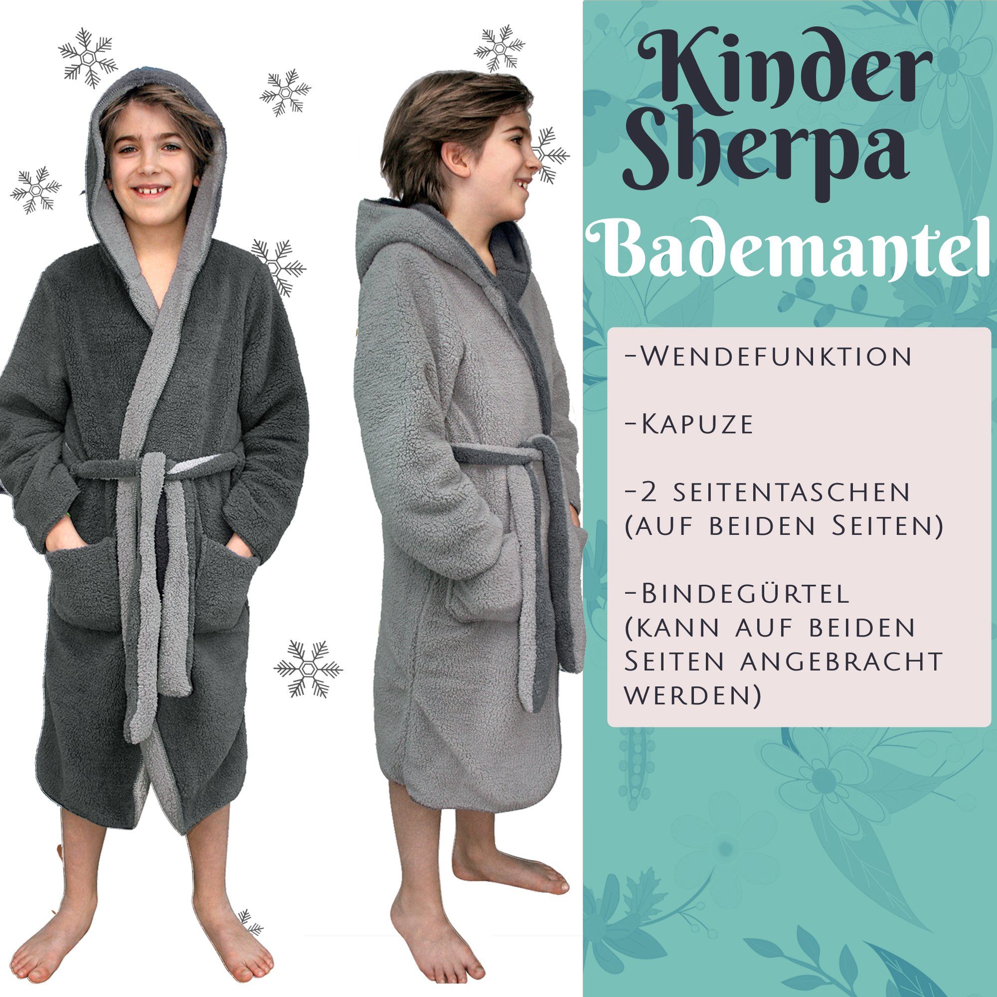 HOMELEVEL Kinderbademantel Kuschelfleece Bademantel für Kinder - Sherpa - Wende-Design, Polyester