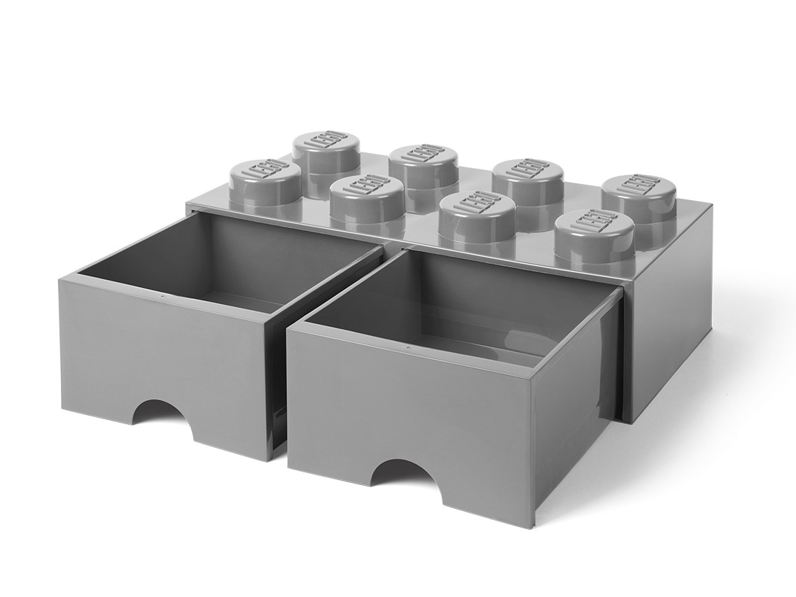 LEGO® Aufbewahrungsstein mit 8 Noppen und Schubfächern in Steingrau 5005720