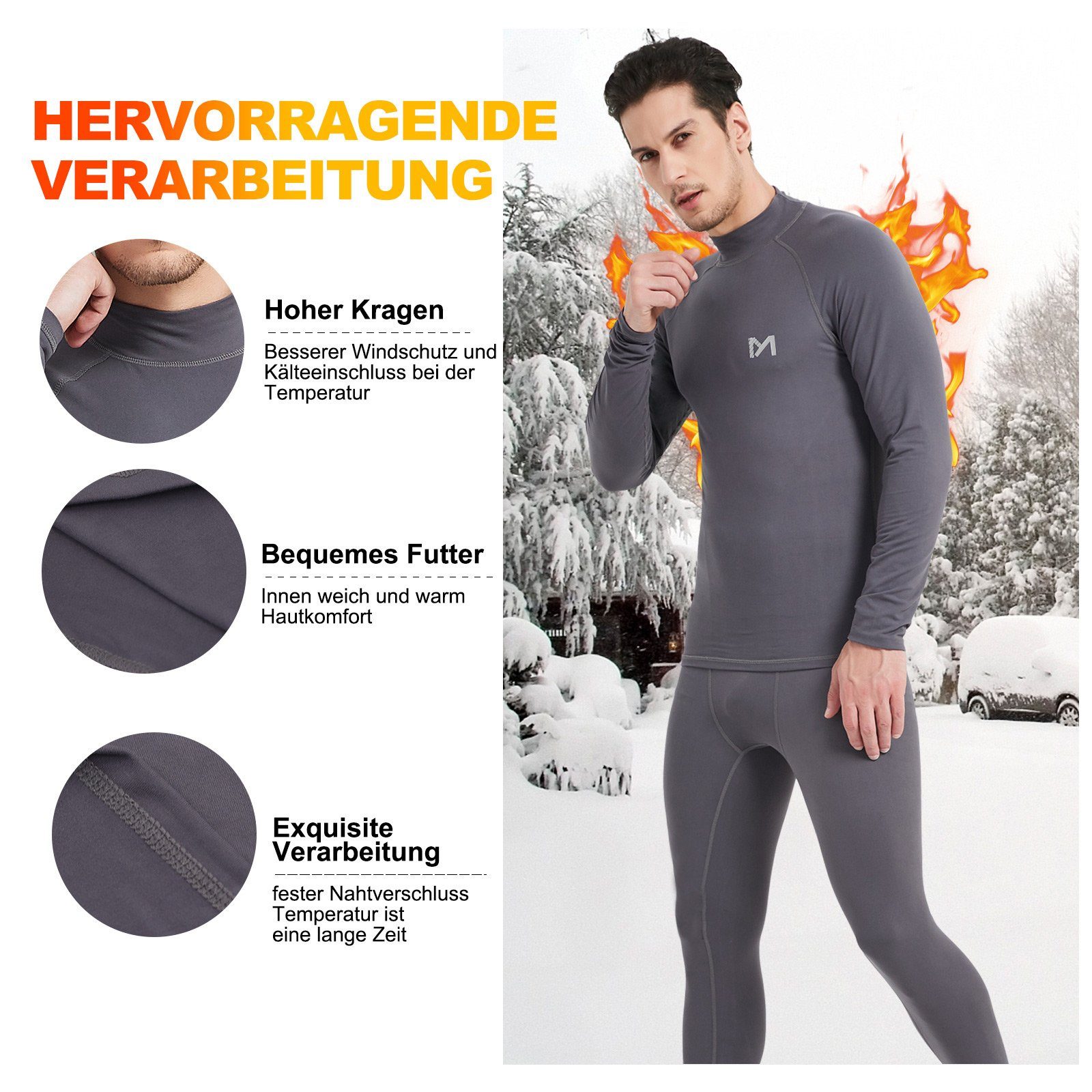 MEETYOO Thermounterhemd Herren Thermounterwäsche Set (Funktionsshirt Thermohemd + Thermohose, Fleece Funktionsunterwäsche Set) Thermo Unterwäsche,Skiunterwäsche S-XXL