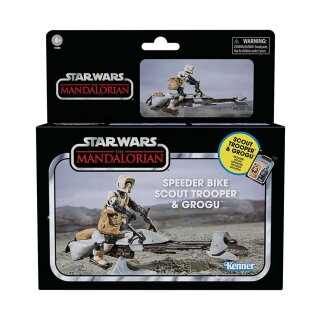 Star Wars: The Mandalorian Vintage Collection Fahrzeug mit Figuren Speeder Bike with Scout Trooper & Grogu