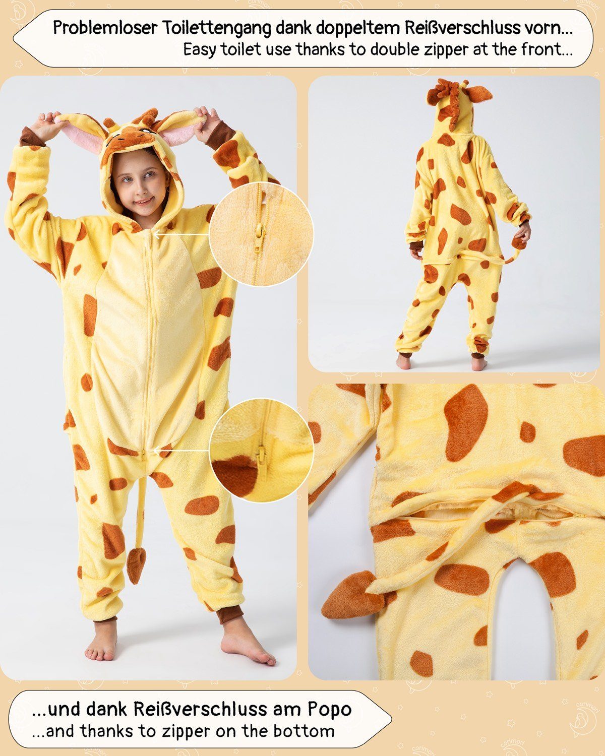 Corimori Jumpsuit Onesie Giraffe, kuscheliges Kostüm für Kinder (2-tlg) Karneval, Fasching, Jugendliche, Mädchen, Jungen, Tierkostüme