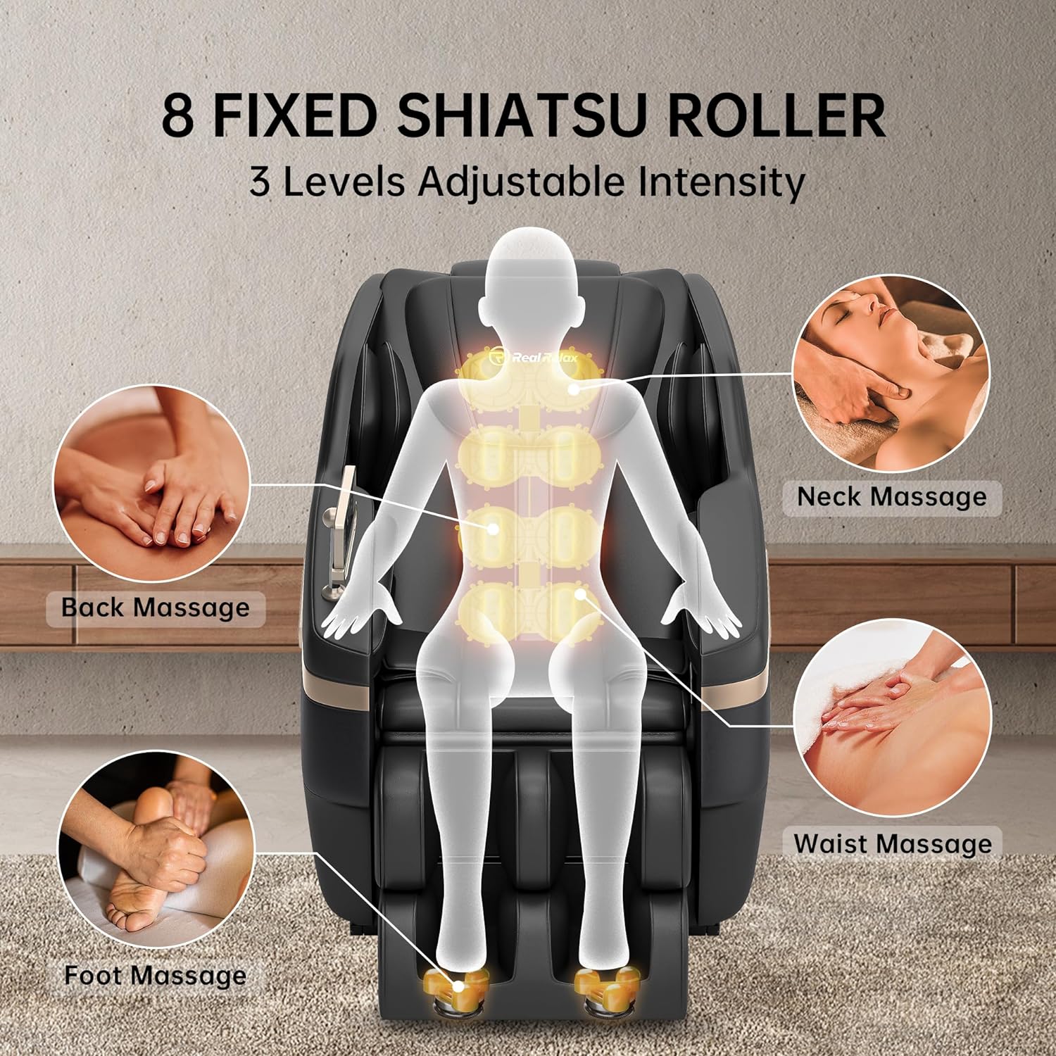 Real Relax 2024 Massage Chair, Full Body Massage Zero Gravity Mode, with Foot Massage, Bluetooth, LCD, Waist Heater, Black