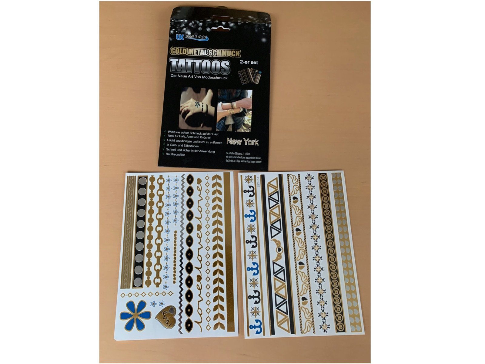 LK Trend & Style Schmuck-Tattoo Gold-Metall die andere Art von Modeschmuck., 6-tlg., Im Sommer Festival Geburtstagsparty Mädelstag