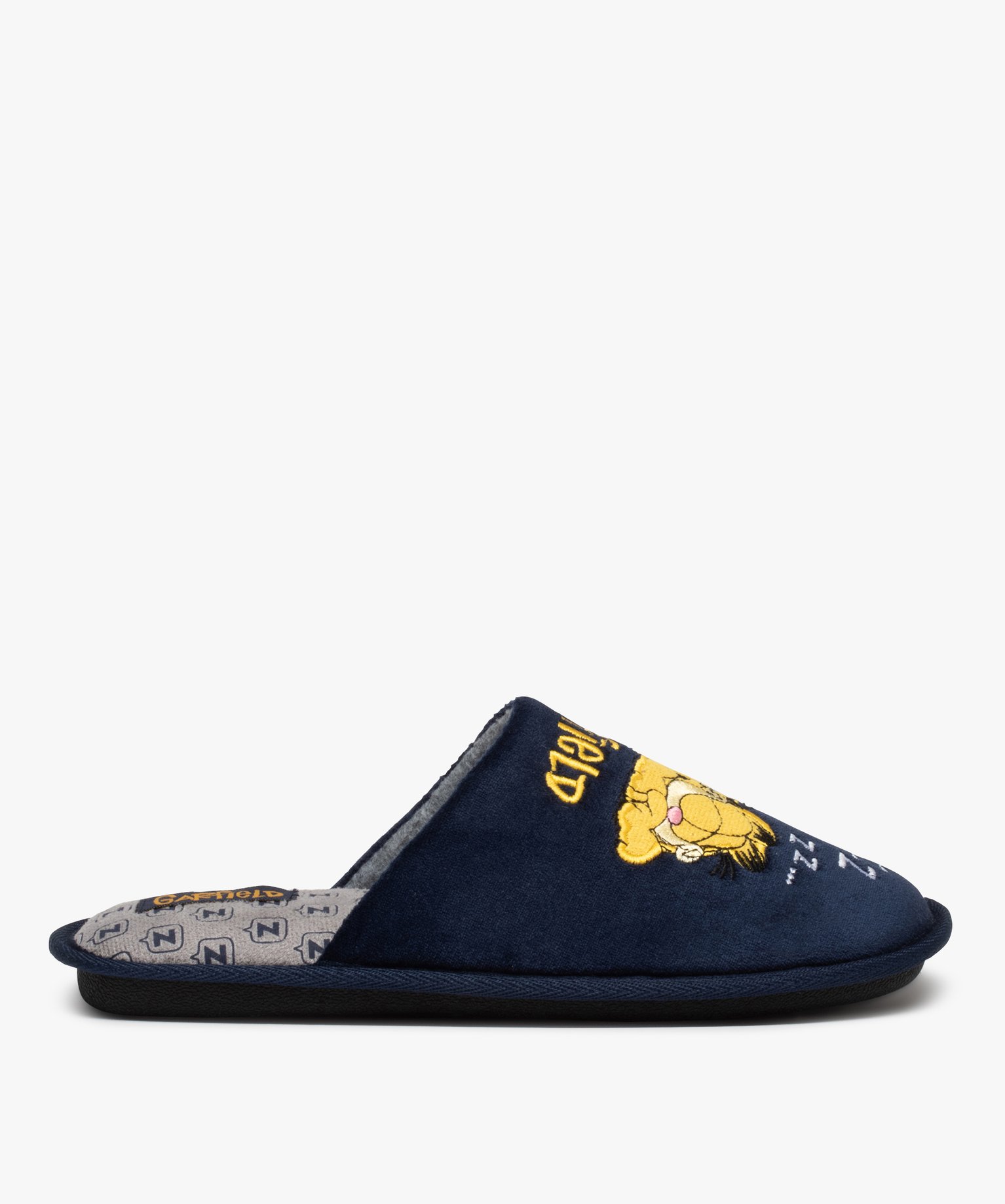 Chaussons homme mules en velours brodé – Garfield marine | GEMO
