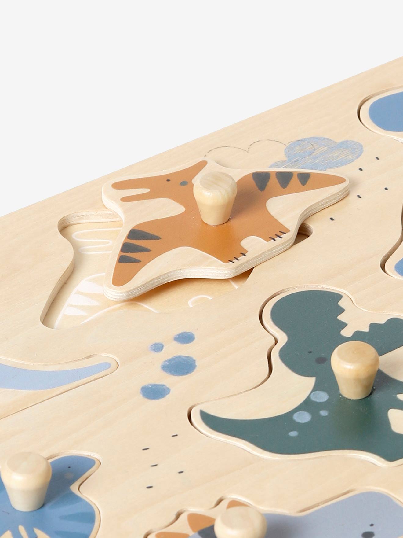 Puzzle bouton Dinosaures en bois FSC® multicolore
