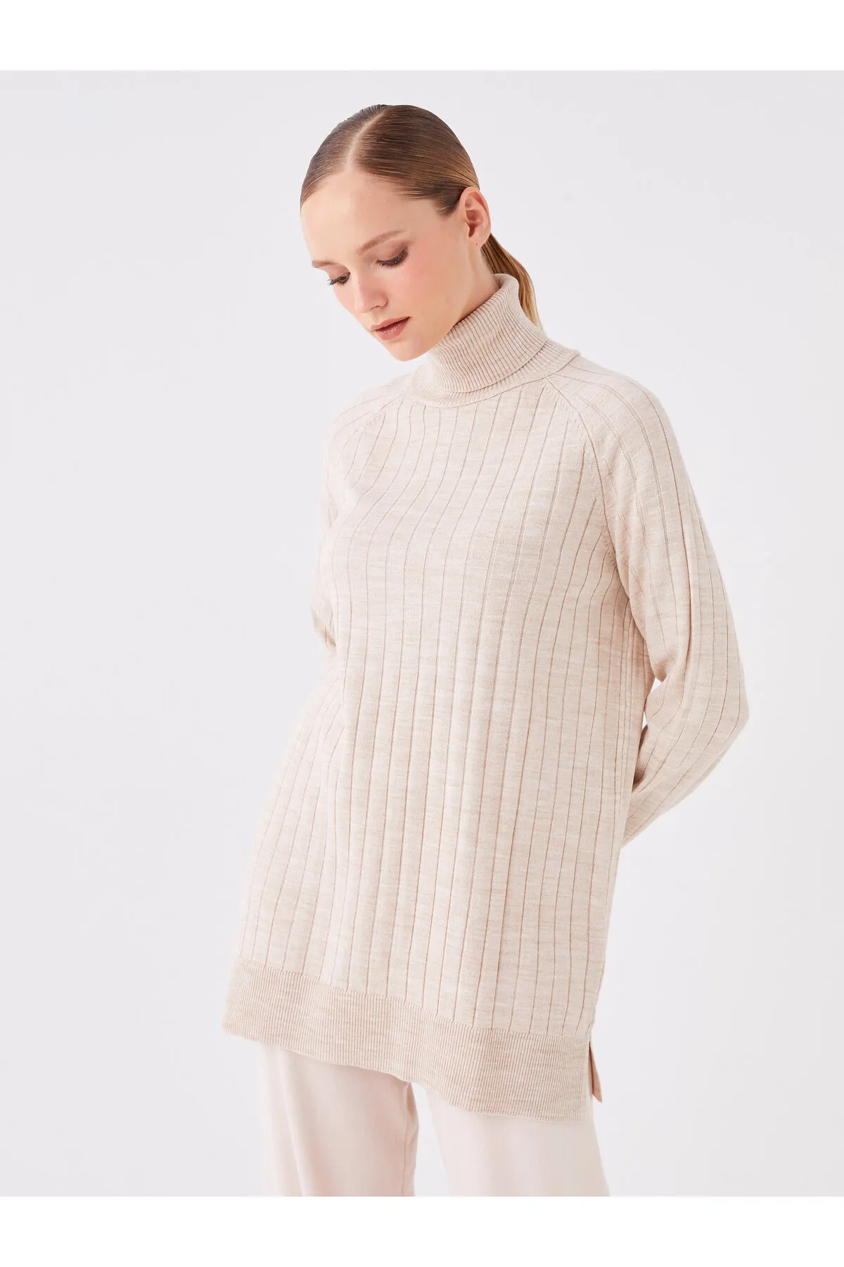 LC Waikiki  Rollkragenpullover, einfarbig, langärmelig, Damen-Stricktunika