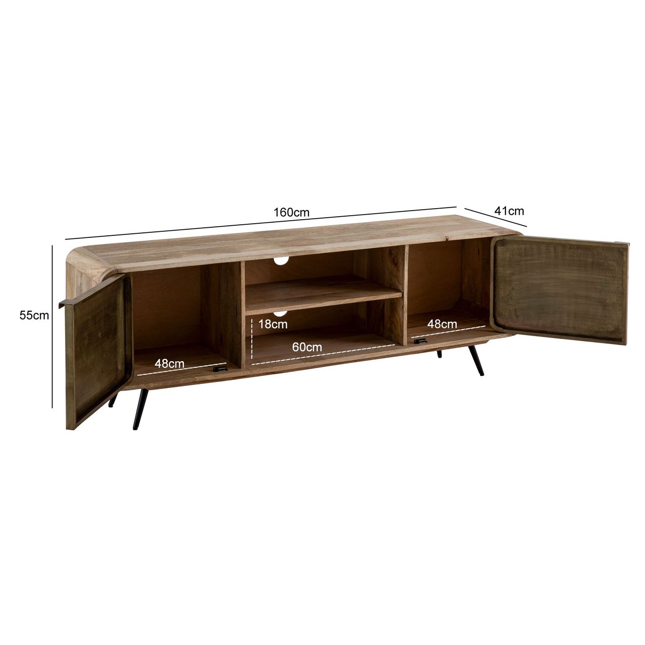 Wohnling Lowboard Mango Massivholz 160x55x41 cm