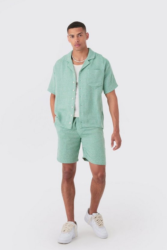 Boxy Short Sleeve Open Weave Shirt & Short Set