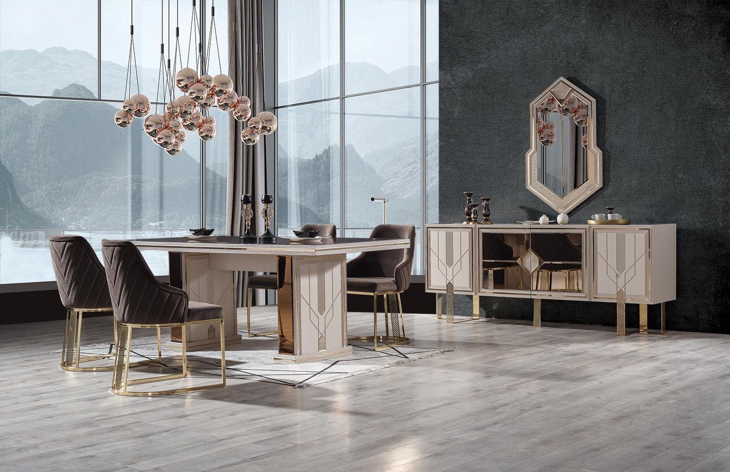 JVmoebel Esszimmer-Set 7tlg. Esszimmer Set Esstisch + 4x Stühle + Sideboard + Spiegel Neu, (7-St., Esstisch, 4x Stühle, Sideboard, Spiegel), Made in Europa