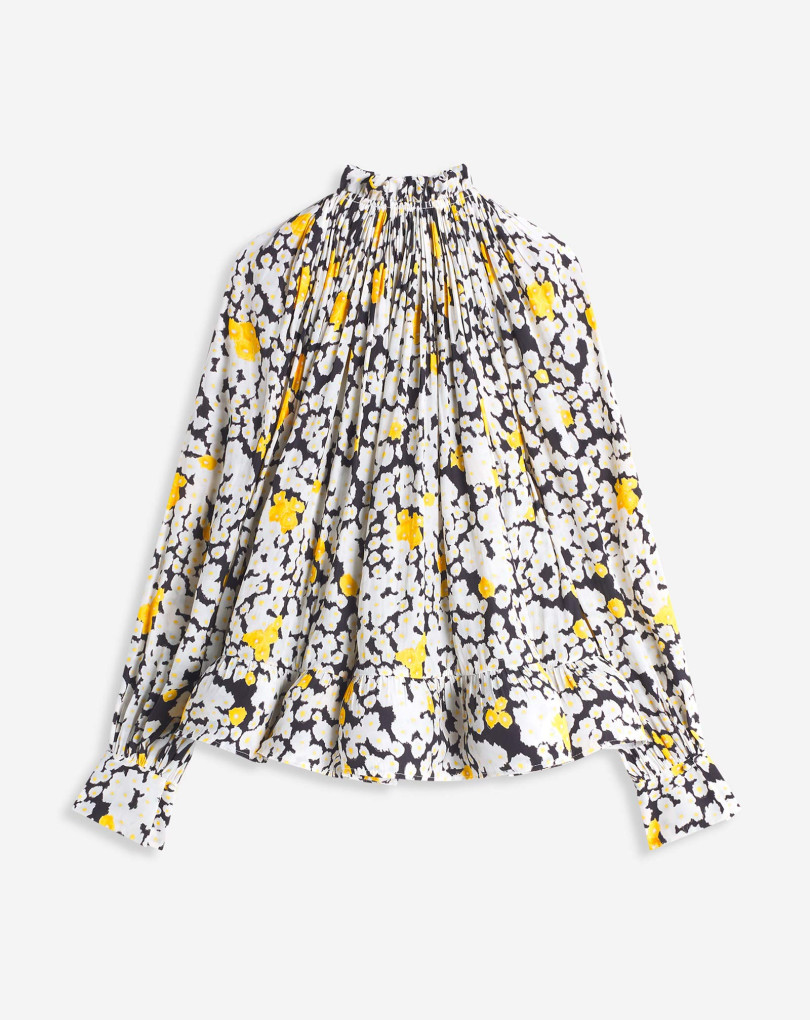 BLOUSE MANCHES LONGUES EN CHARMEUSE IMPRIMÉE