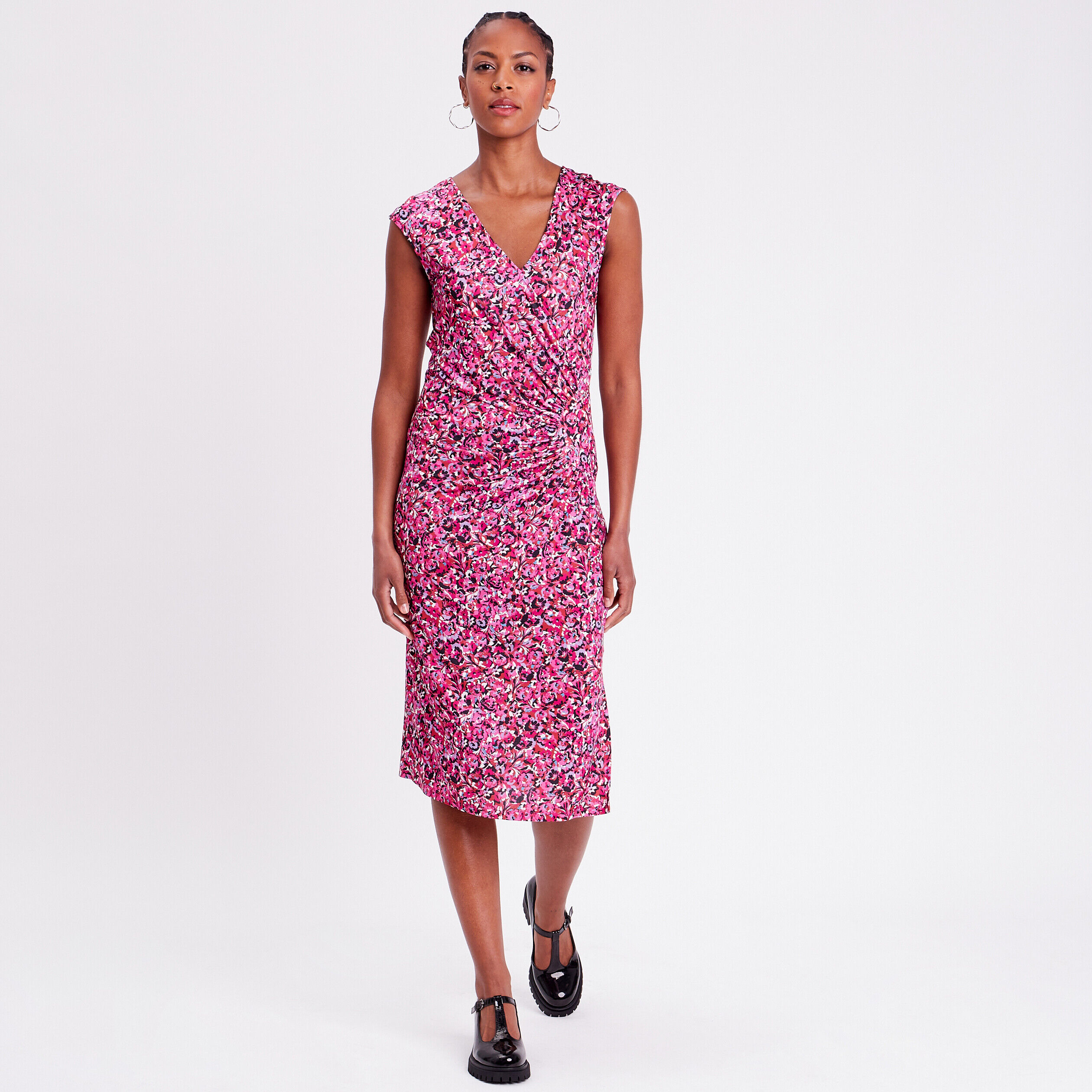 Robe midi droite drapée satin rouge femme | Cache Cache