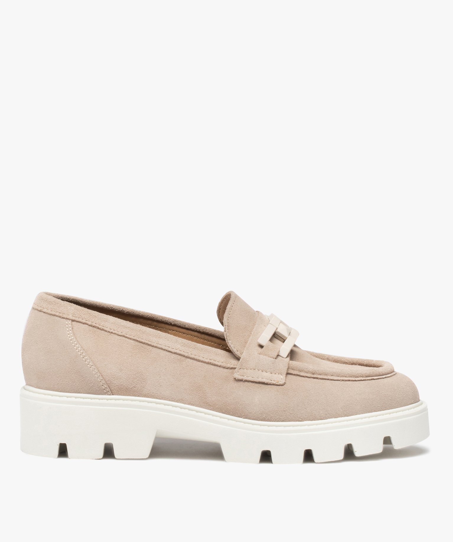 Mocassins femme unis en cuir suédine et à semelle crantée beige | GEMO