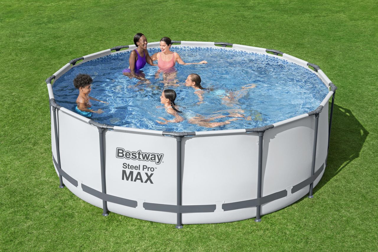 Bestway Steel Pro MAX™ Frame Pool Komplett-Set mit Filterpumpe Ø 396 x 122 cm, lichtgrau, rund