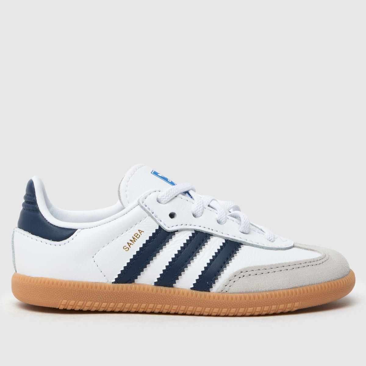 adidas fehér és sötétkék samba és kisgyermek edzőcipők