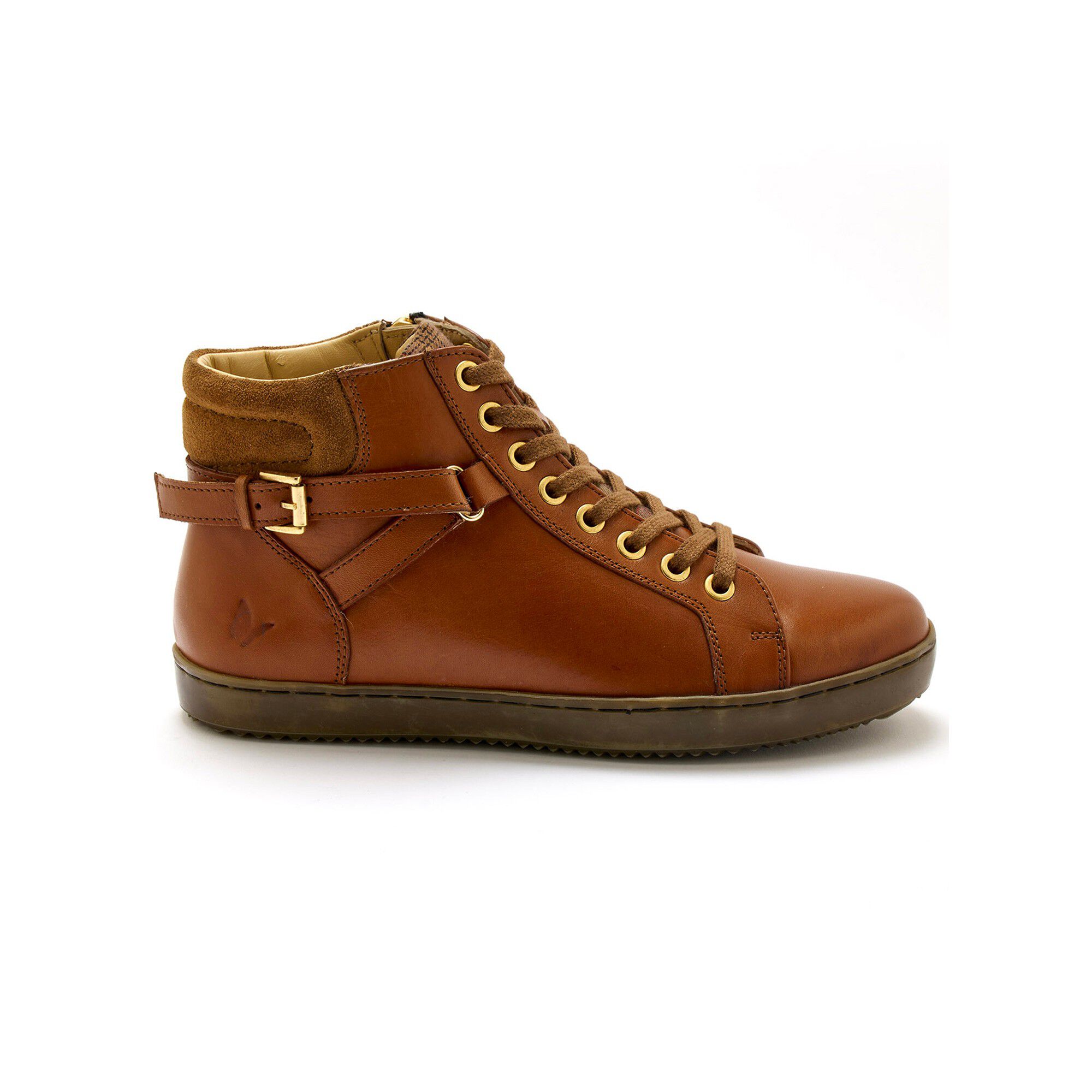 Baskets montantes zippées à lacets largeur confort en cuir