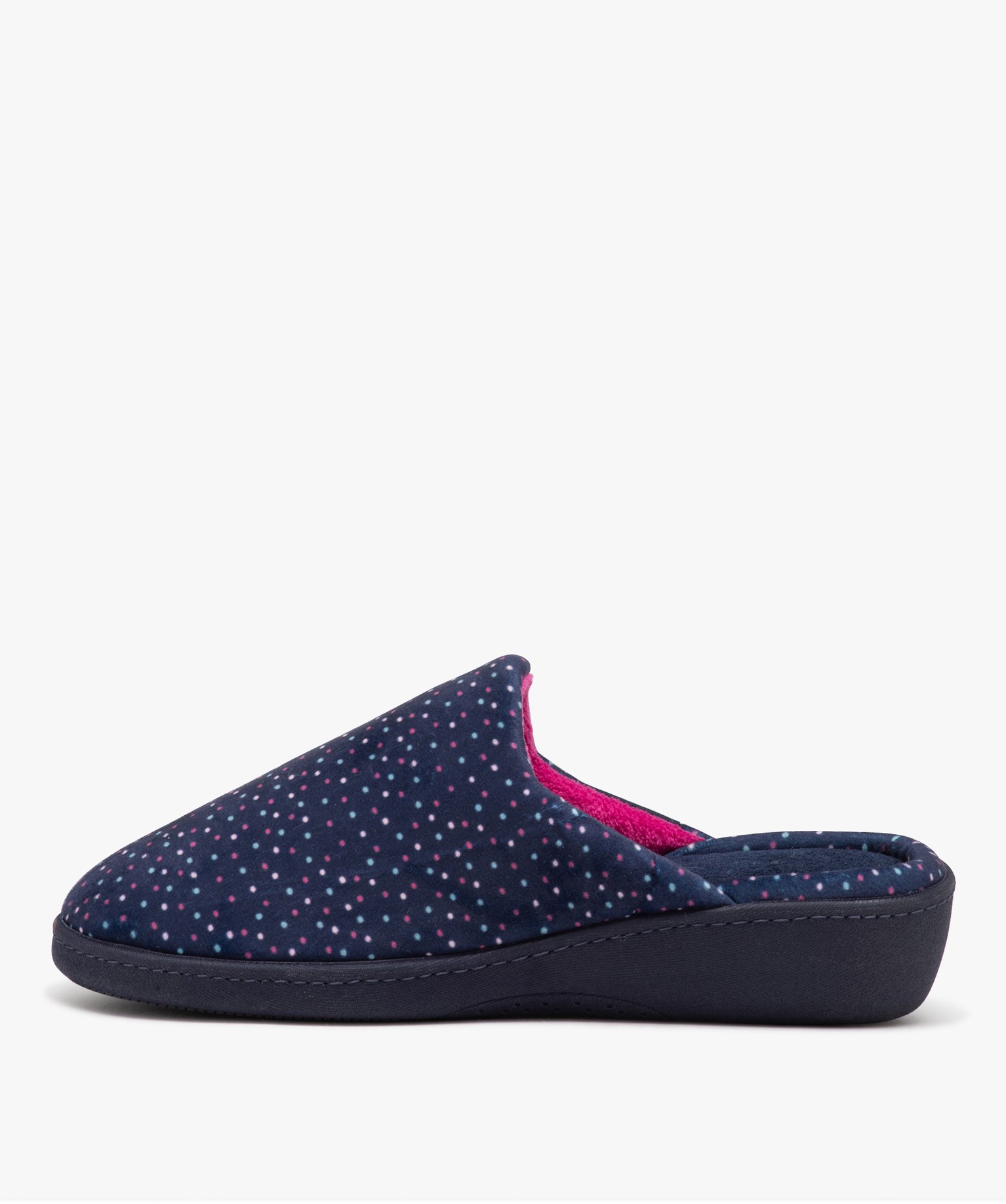 Chaussons femme mules à talon compensé en velours - Isotoner marine | GEMO