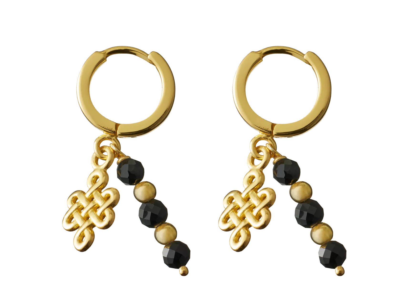 Boucles d'oreilles créoles rondes Infinity en onyx noir plaqué or