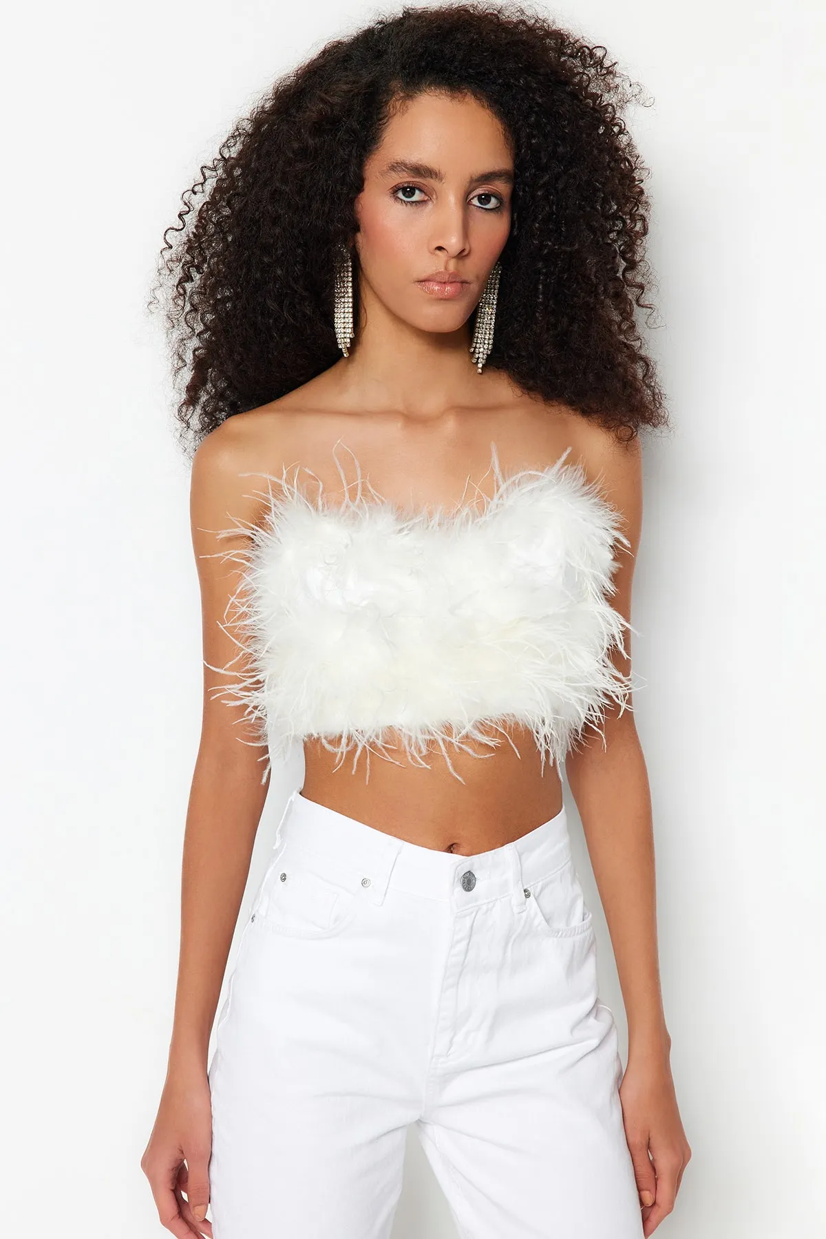 Trendyol Collection  Ecru Crop Woven Bustier Bustier TPRSS23BS00120