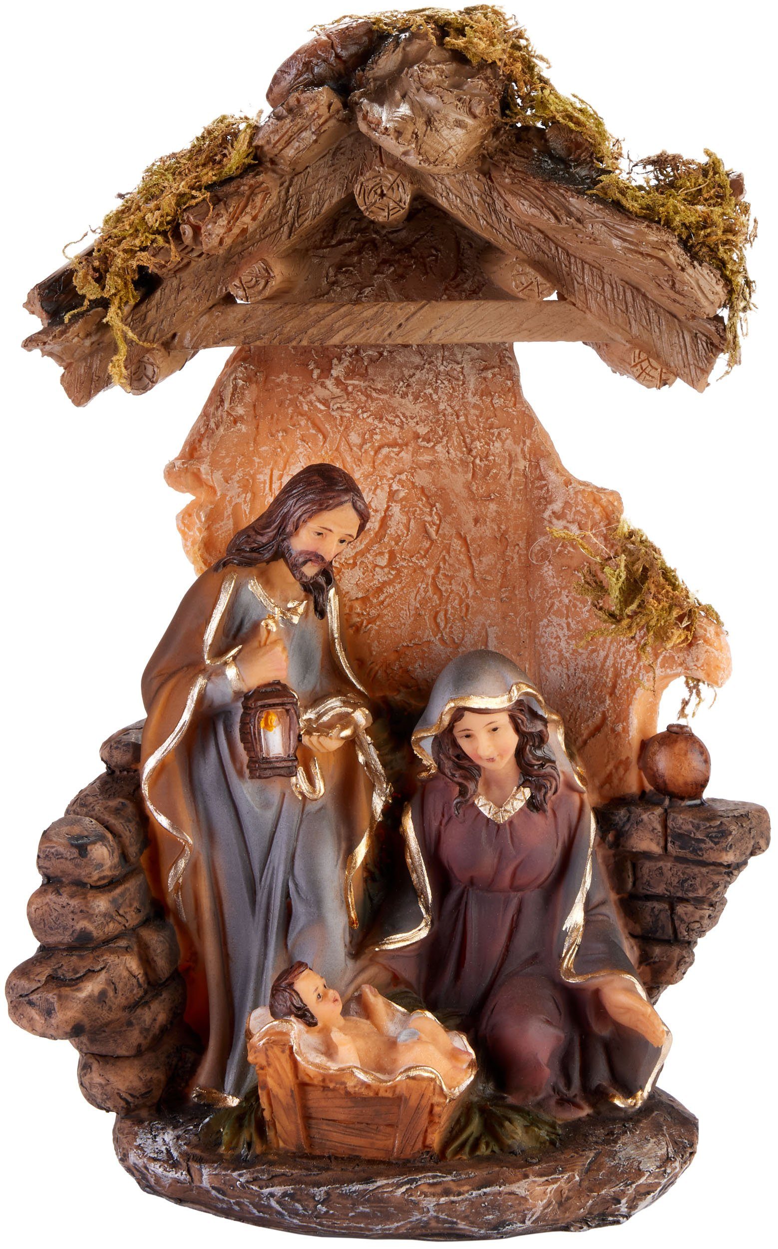 BRUBAKER Krippenfigur Krippenfigur Heilige Familie - Jesus, Maria und Josef (25 cm Weihnachtsfigur mit handbemalten Figuren, 1 St), Krippenszene Weihnachtsdekoration - Tischdekoration aus Polyresin