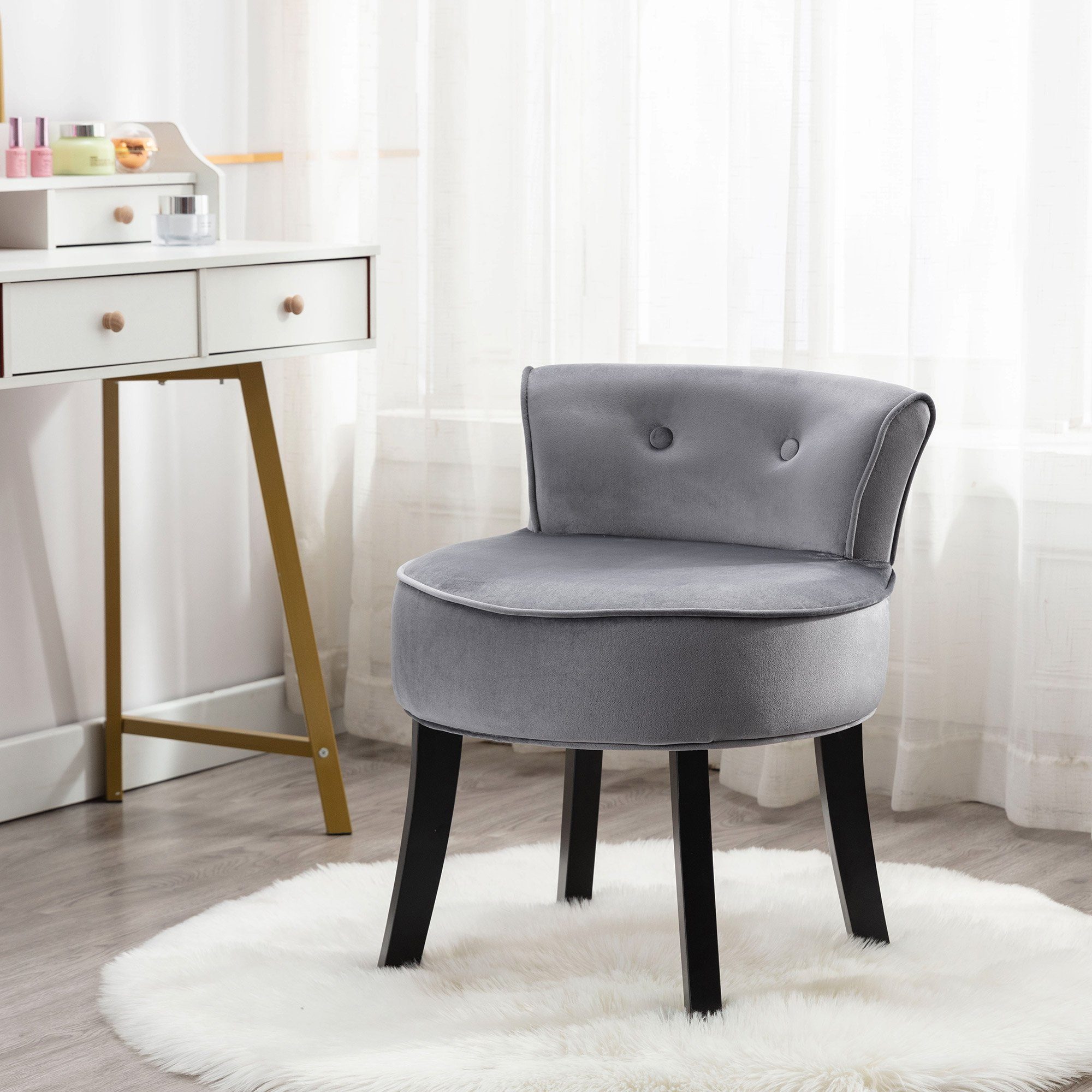 Fangqi Polsterstuhl Samt Schlafzimmerstuhl,Kommode Stuhl mit Eichenbeinen, Rosa/Grau, Schminktisch Stoff Hocker Stoff Schminktisch Stuhl
