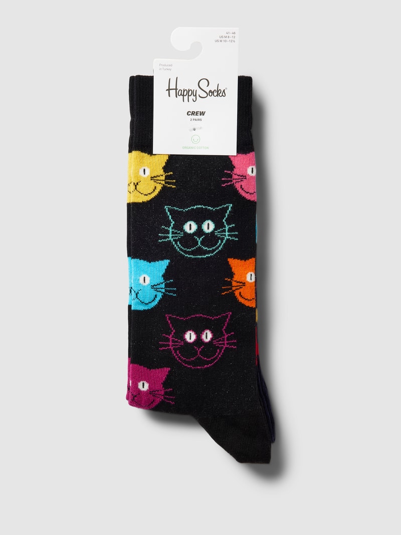 Socken mit Allover-Muster im 2er-Pack Modell 'Classic Cat' in schwarz