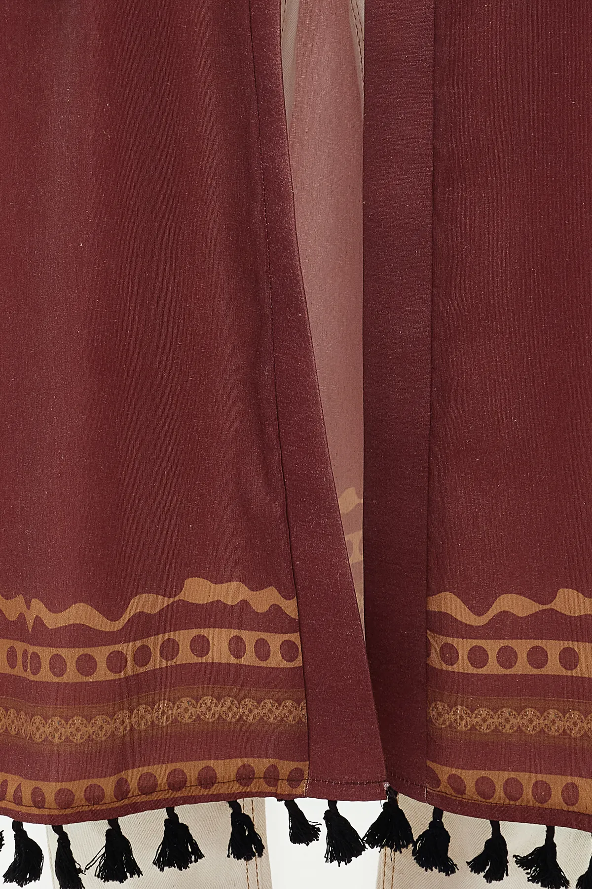 Trendyol Modest  Brauner, ethnisch gemusterter, langer, gewebter Kimono und Kaftan aus Baumwollmischung TCTSS23KK00012