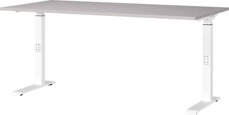GERMANIA Sitz-Stehschreibtisch Metall, Spanplatte Kaschmir Weiß C-Fuß 1.600 x 800 x 910 mm