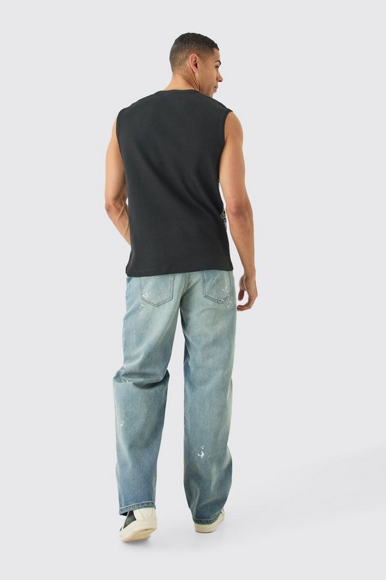 Geripptes Tanktop mit Print
