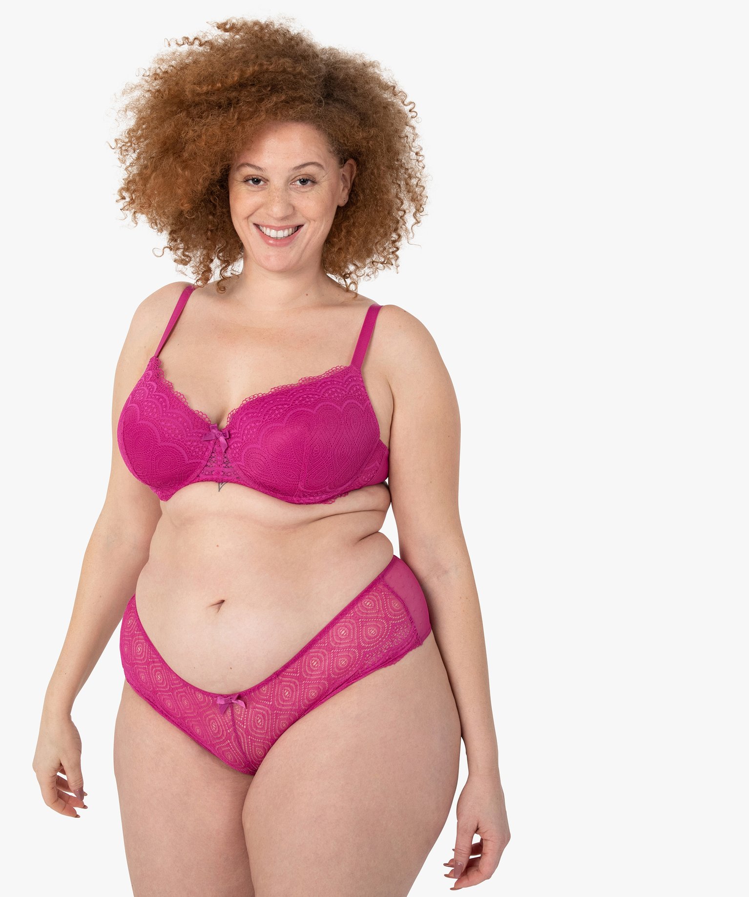 Shorty en dentelle et tulle femme grande taille rose fonce | GEMO