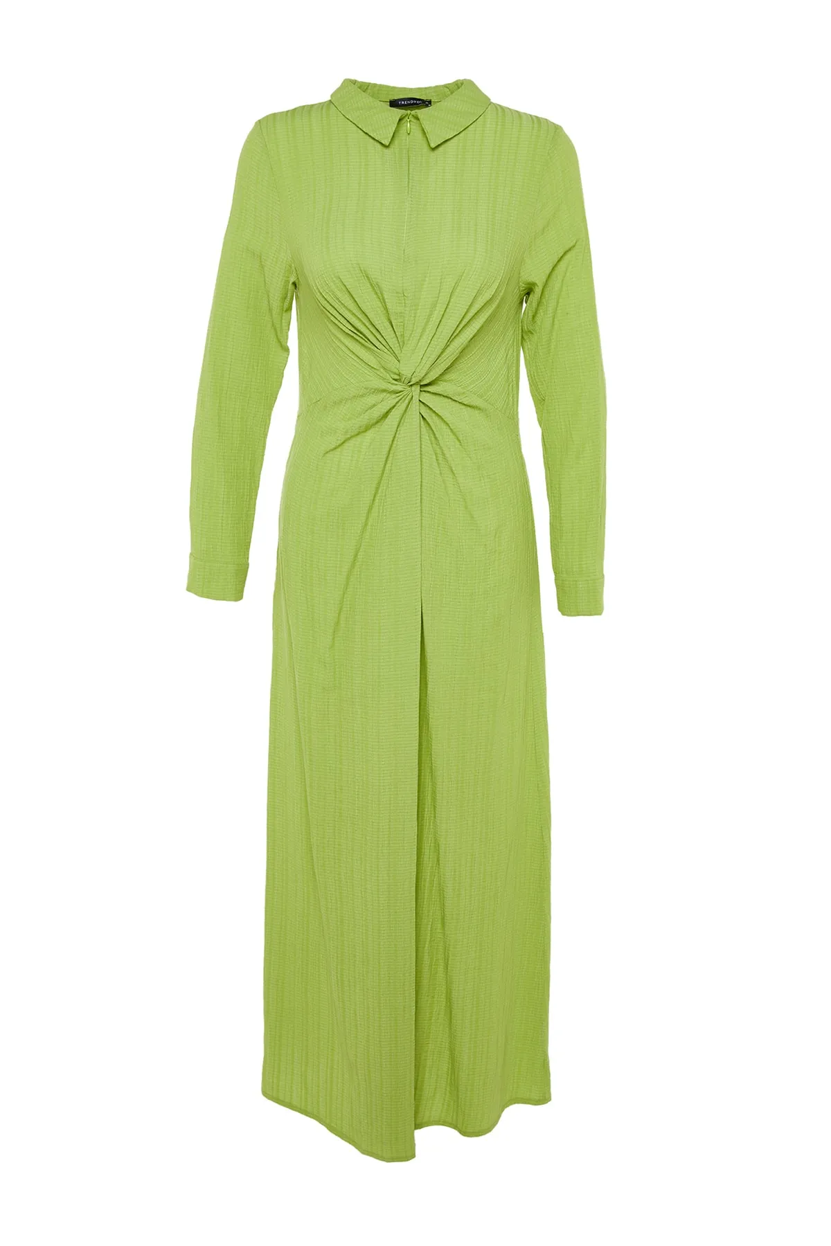 Trendyol Modest  Hellgrünes gewebtes Kleid mit Knoten vorne und Reißverschlussdetails TCTSS23EB00137