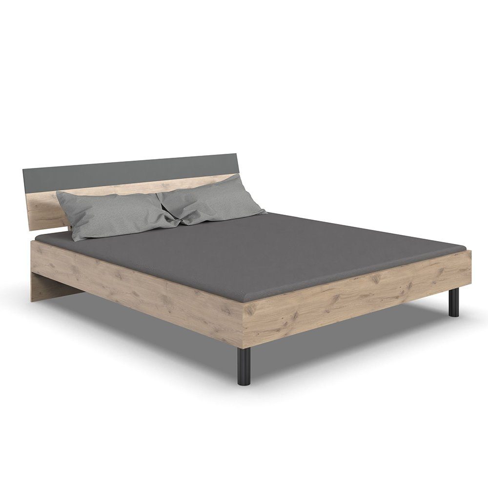 Lomadox Schlafzimmer-Set BRADFORD-43, (Spar-Set, 3-St), Bett 180x200cm, 2 Nachtschränke, Eiche mit graphit