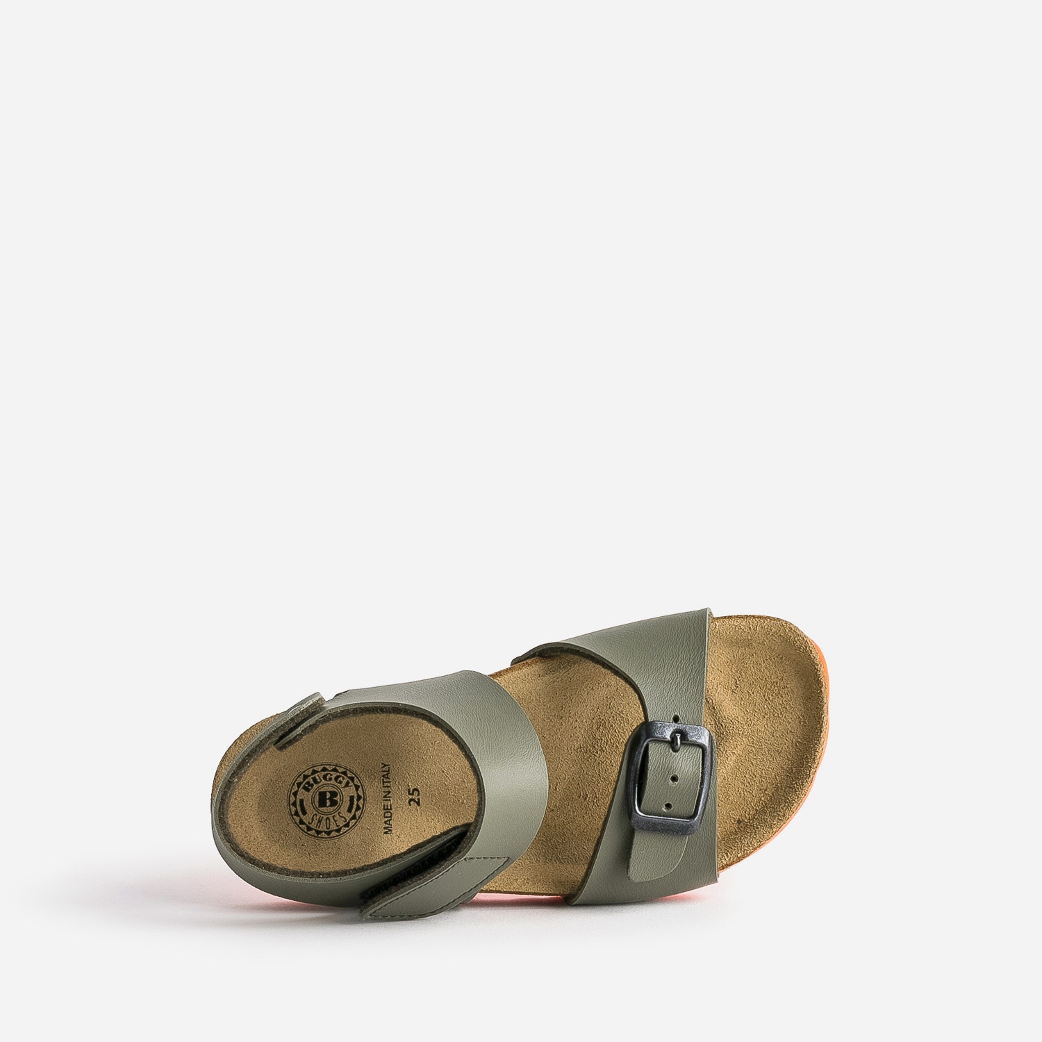 Sandale anatomique BUGGY kaki cuir semelle orange