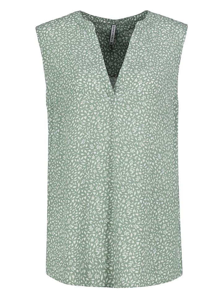 Fresh Made Blusentop in Grün/ Weiß günstig kaufen