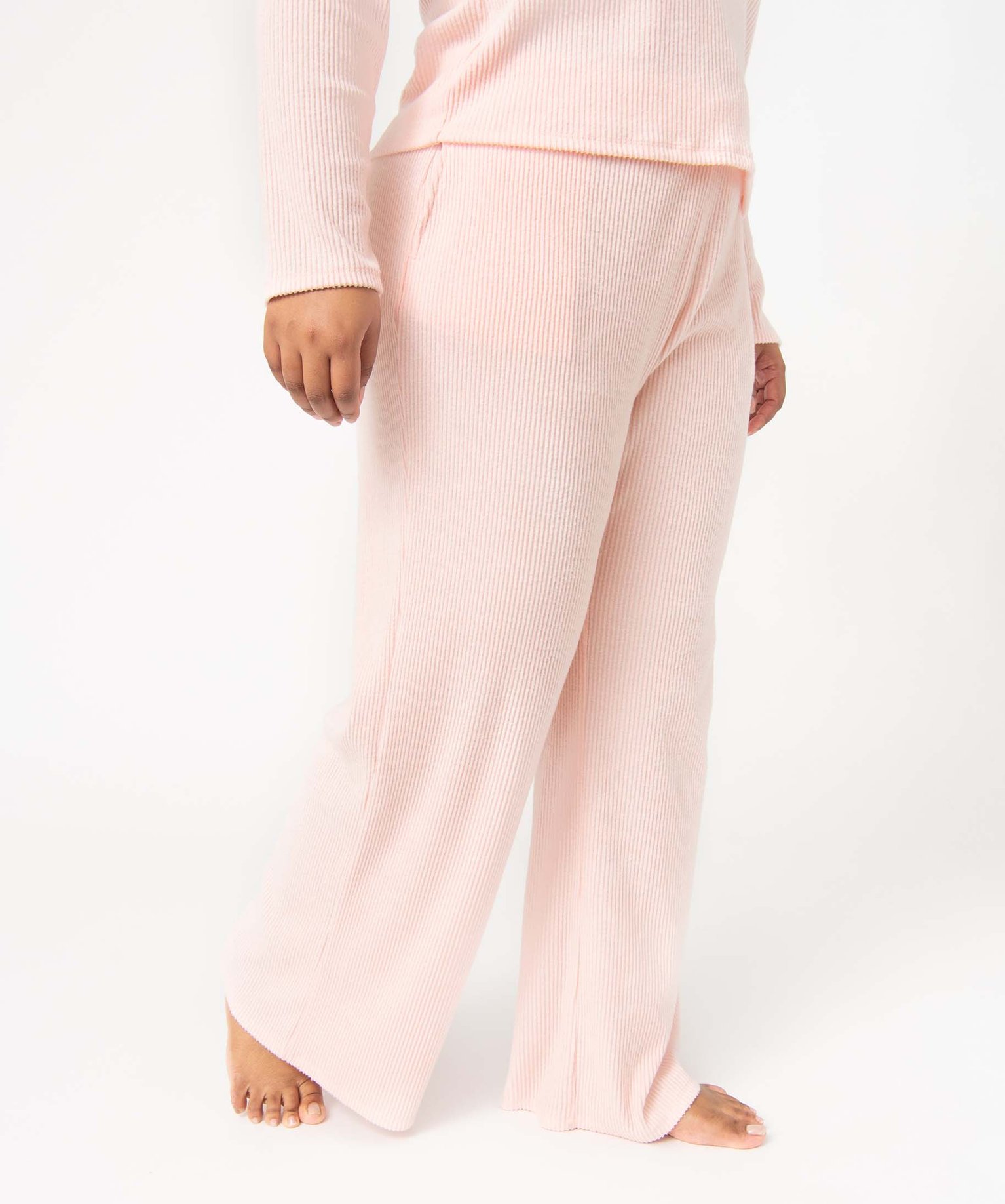 Pantalon d’intérieur femme grande taille en maille ctelée rose | GEMO