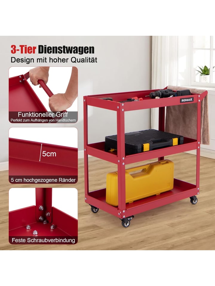 COSTWAY Werkstatt-Rollwagen 3 Etagen in Rot günstig kaufen onesize