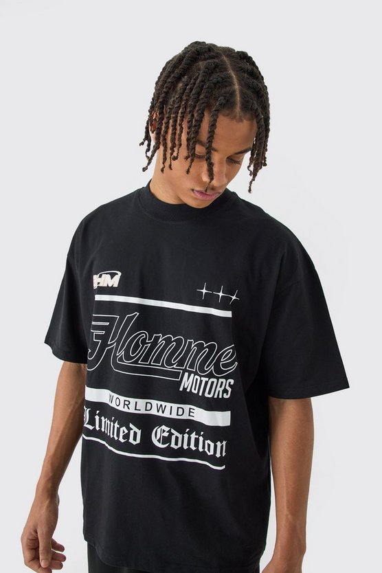 Oversize T-Shirt mit Homme Limited Text Print