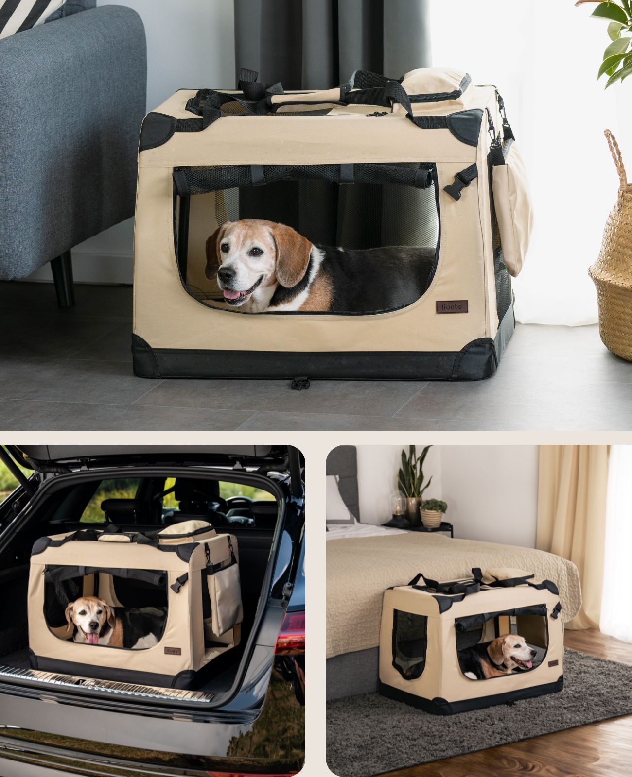 Lionto Transportboxen & Gitterboxen Lionto Hundetransportbox - faltbar - beige L