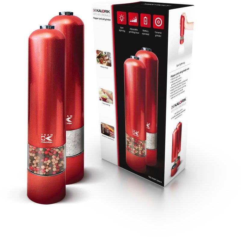 Team Kalorik Salz-/Pfeffermühle TKG PSGR 1050 R mit Licht elektrisch, (2 Stück)