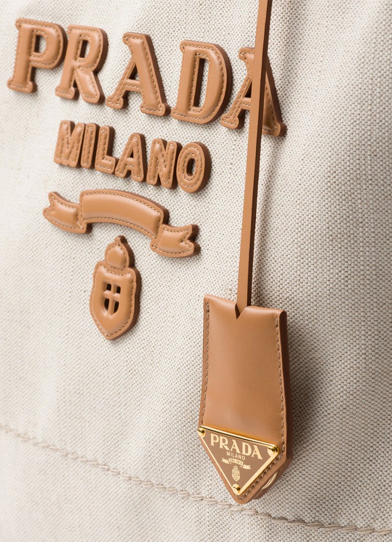 Prada Large shopper in linen blend with leather details